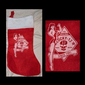 Retro 50s Lucky 13 Pin Up Girl Christmas Stocking - NWOT